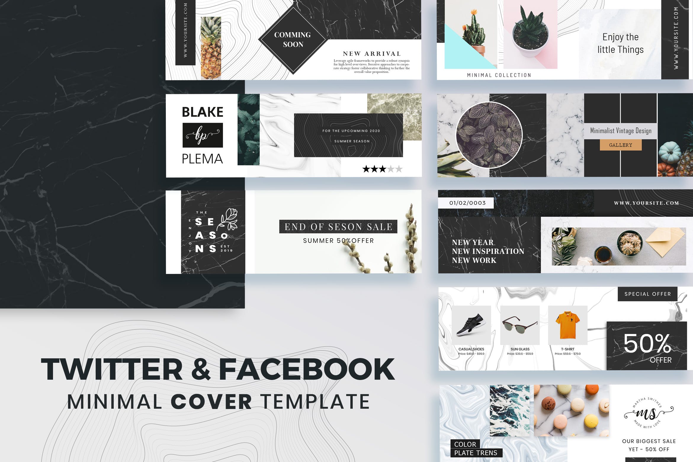 优雅设计风格Facebook/Twitter社交媒体封面设计素材 Facebook & Twitter Cover Template插图