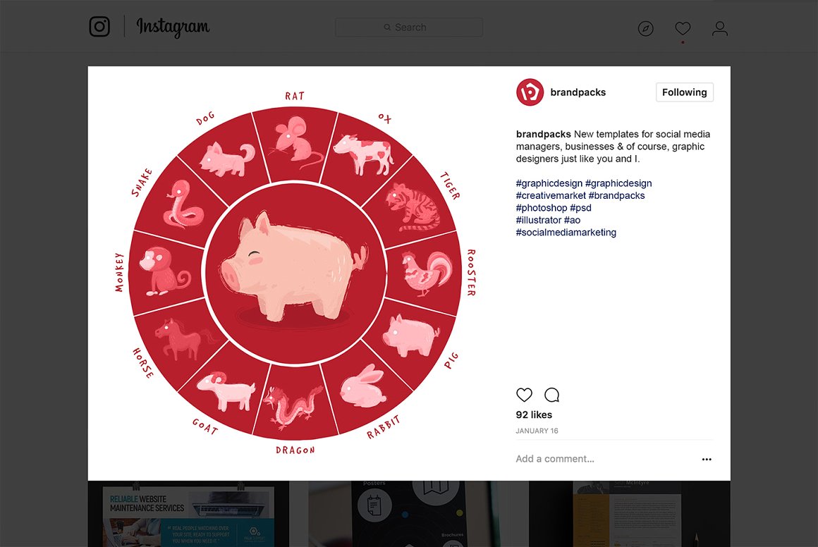 猪年新年十二生肖相关的社交广告图片设计模板16设计网精选下载 [PSD,Ai]插图(4)