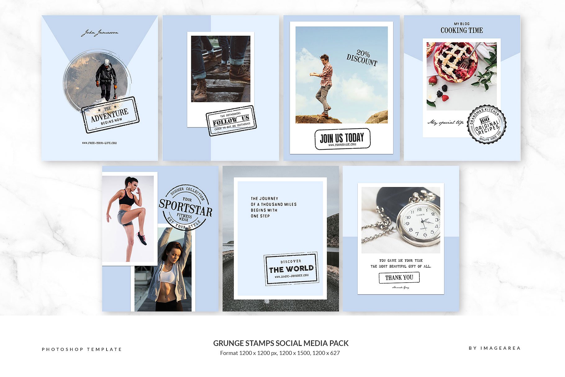 社交媒体、博客插图设计素材包 Grunge stamps Social Media Pack插图(4)