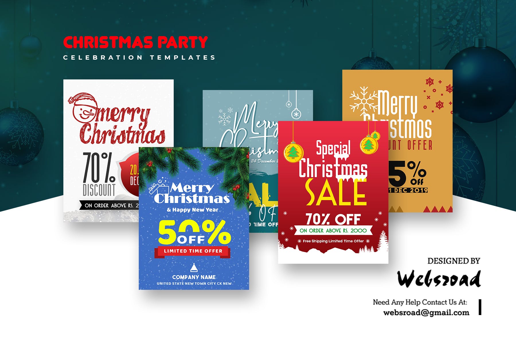 圣诞节主题促销活动素材库精选广告模板合集 Christmas Party Celebration Templates插图