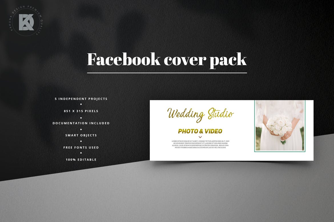 婚礼婚宴活动邀请Facebook封面设计模板非凡图库精选 Wedding Facebook Cover Kit插图(2)