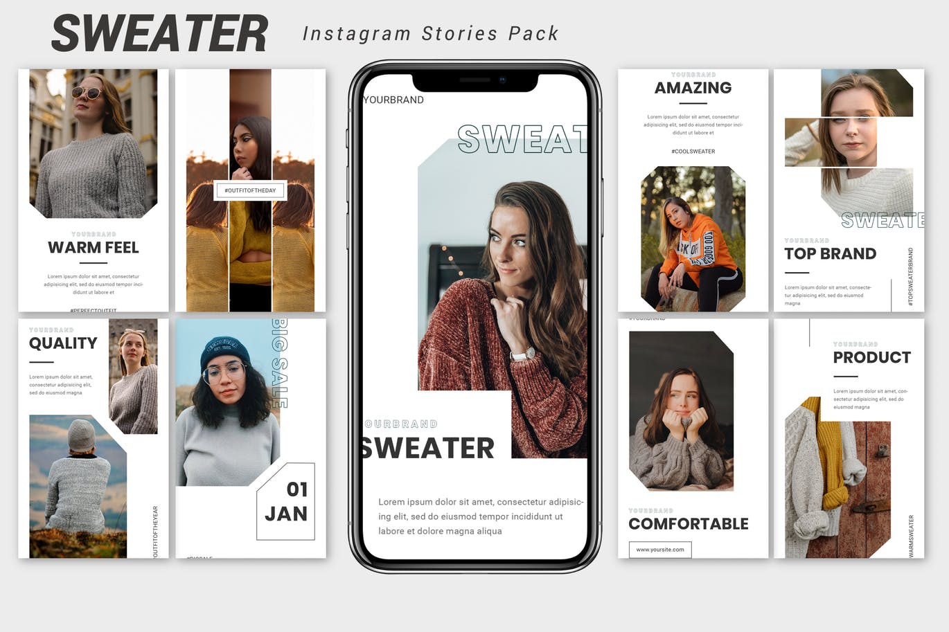 服装品牌Instagram社交推广设计素材包 Hoodie – Instagram Story Pack插图