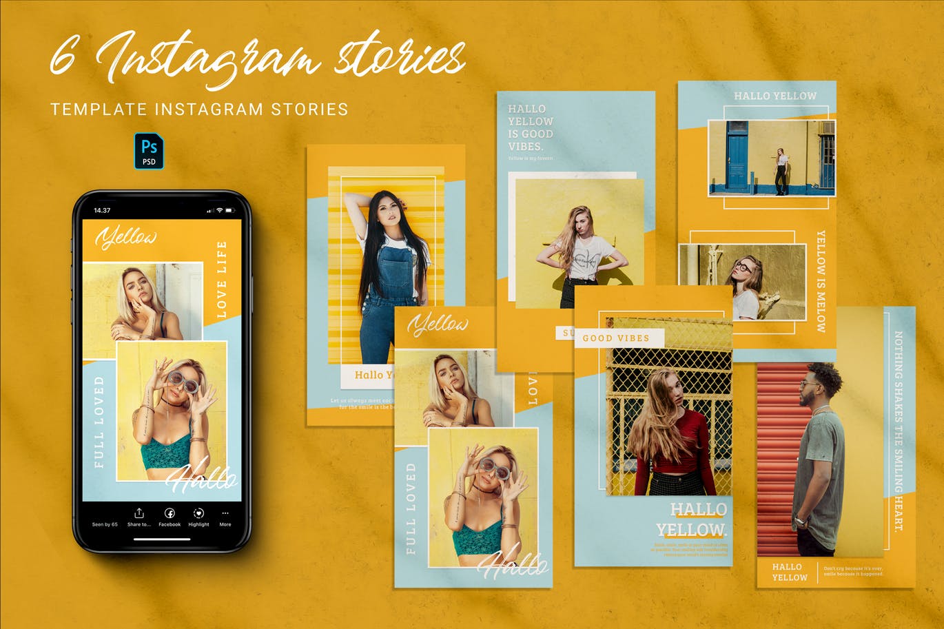 黄色系Instagram品牌故事社交设计素材包 Yellow Instagram Stories插图