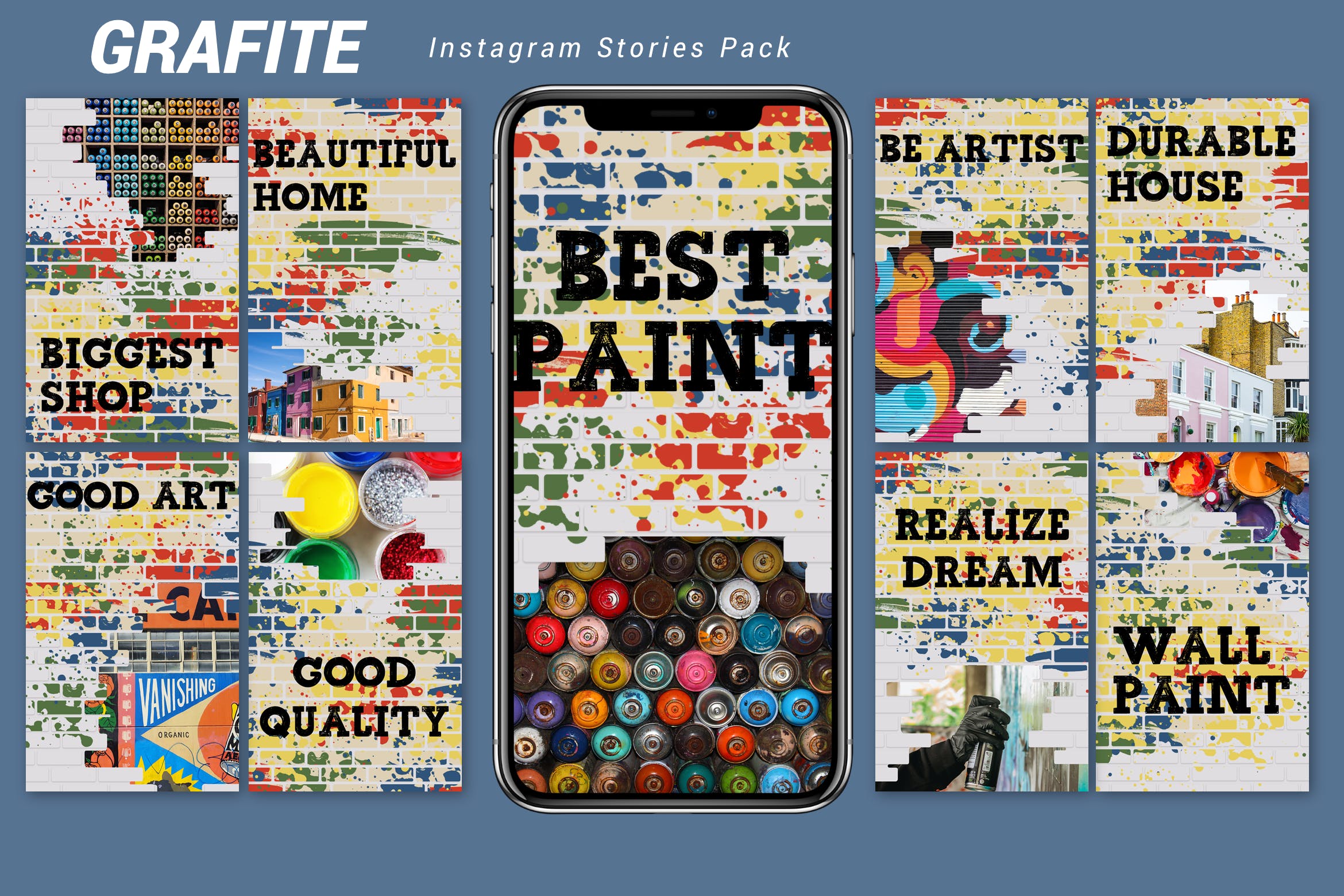 街头涂鸦自喷漆图画风格Instagram社交品牌故事素材包 Grafite – Instagram Story Pack插图