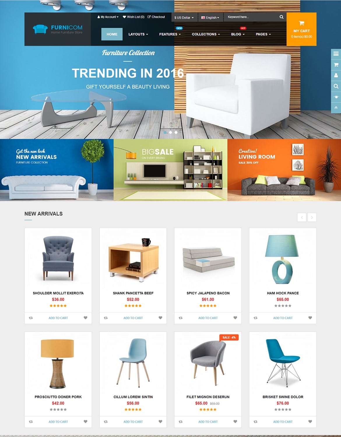家具家装网上商城HTML模板16设计网精选 Furnicom – Furniture & Interior HTML Template插图(1)