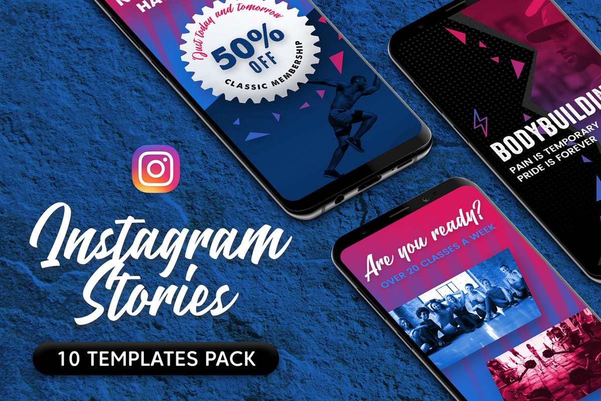 健身俱乐部品牌 Instagram 社交媒体故事贴图模板素材库精选 Instagram Stories插图