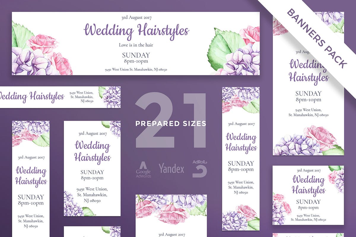 婚礼发型设计企业广告Banner设计模板 Wedding Hairstyle Banner Pack Template插图
