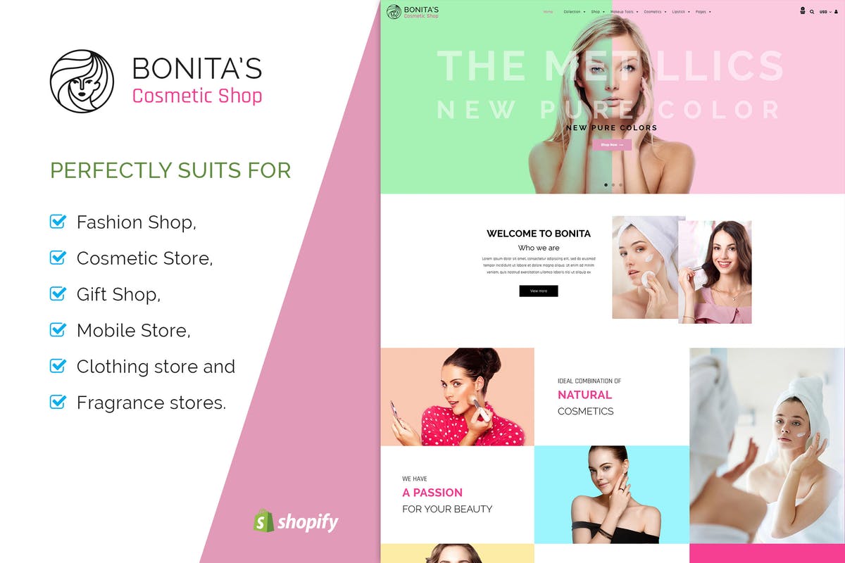 美容护肤/SPA会所网站设计Shopify主题模板非凡图库精选 Bonita | Cosmetics, Salon Shopify Theme插图