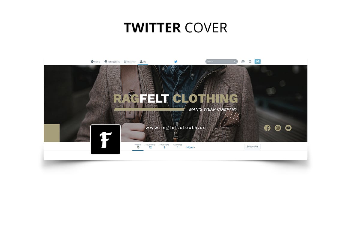 男性时尚主题Twitter社交主页封面设计模板非凡图库精选 Ragfelt Man Fashion Twitter Cover插图(1)