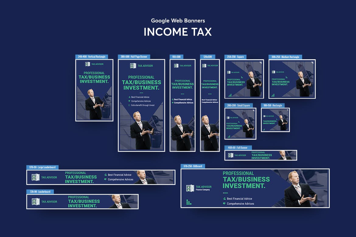 代理记账公司百度谷歌横幅16图库精选广告模板 Income Tax Banners Ad插图(1)