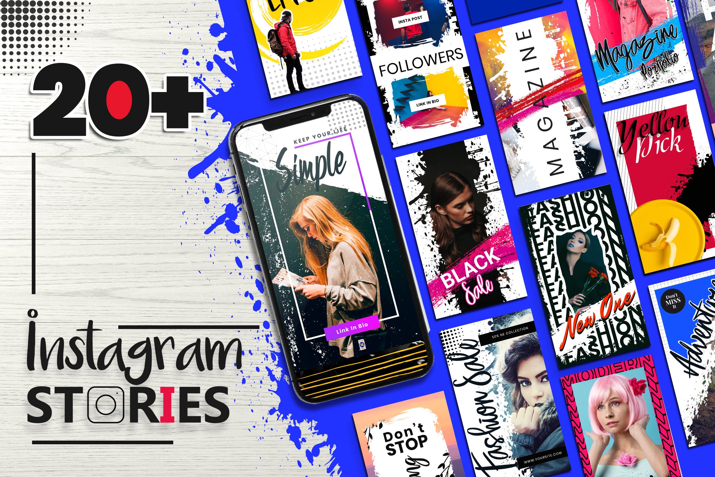 20+笔刷纹理设计风格Instagram社交品牌故事设计模板素材库精选 Instagram Stories Template插图