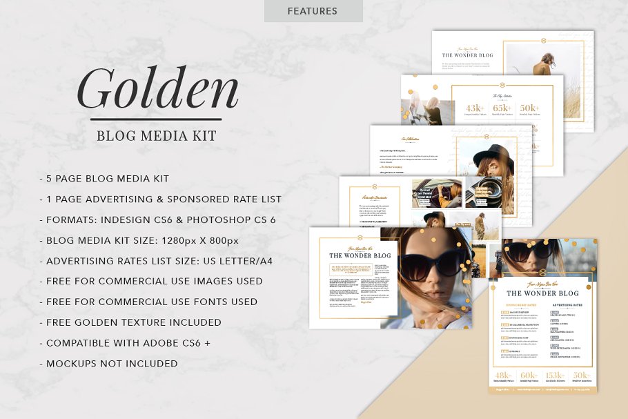 金箔奢华装饰博客贴图模板16设计网精选 GOLDEN | Blog Media Kit插图(1)
