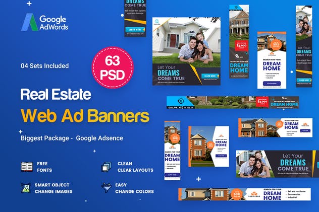 63个简单易用房地产行业Banner非凡图库精选广告模板 Real Estate Banners Ads – 63 PSD [04 Sets]插图(1)