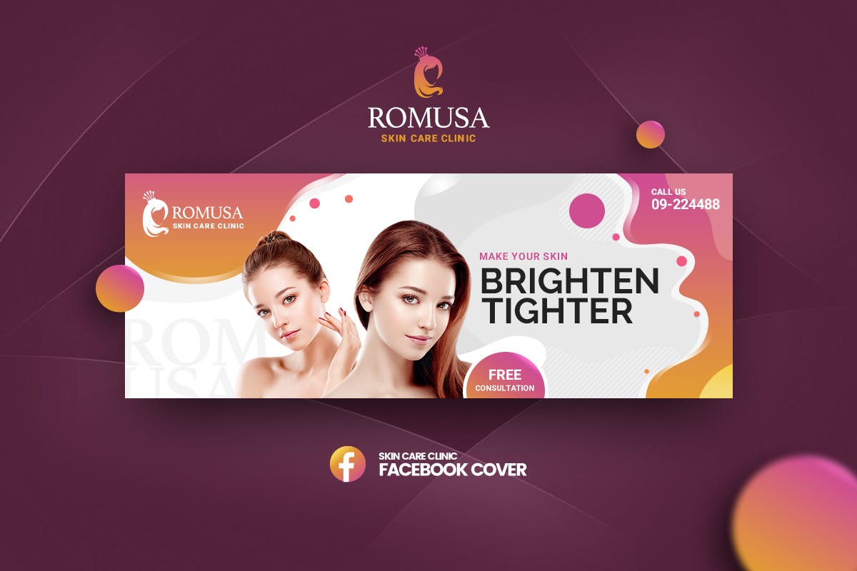 美容护肤品牌社交推广Banner设计模板 Romusa-Skin Care ClinicFacebook Cover Template插图