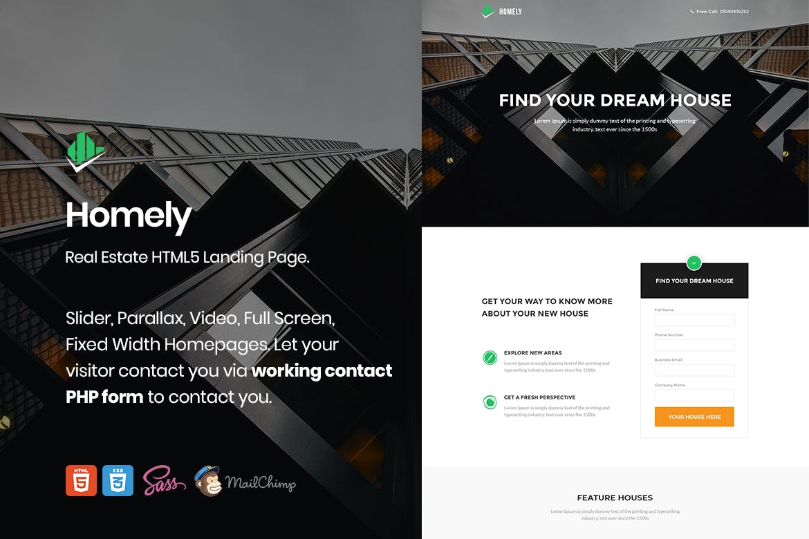 房产中介/销售网站HTML着陆页模板素材中国精选 Homely – Real Estate Landing Page插图
