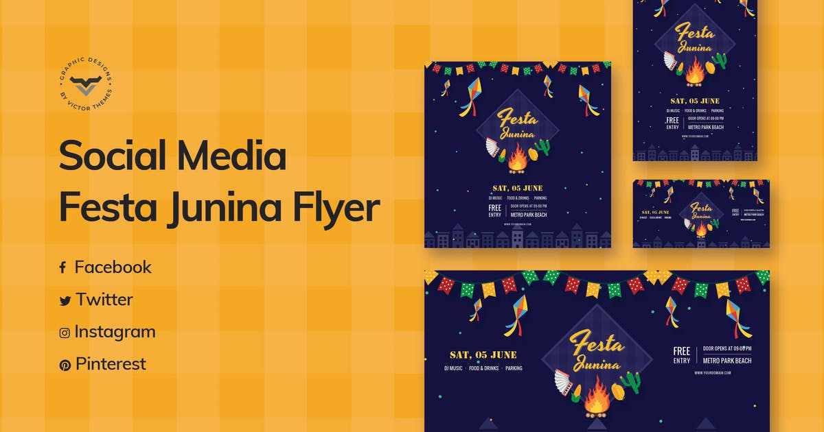 节日派对活动社交媒体宣传设计模板16设计网精选 Festa Junina Social Media Template插图