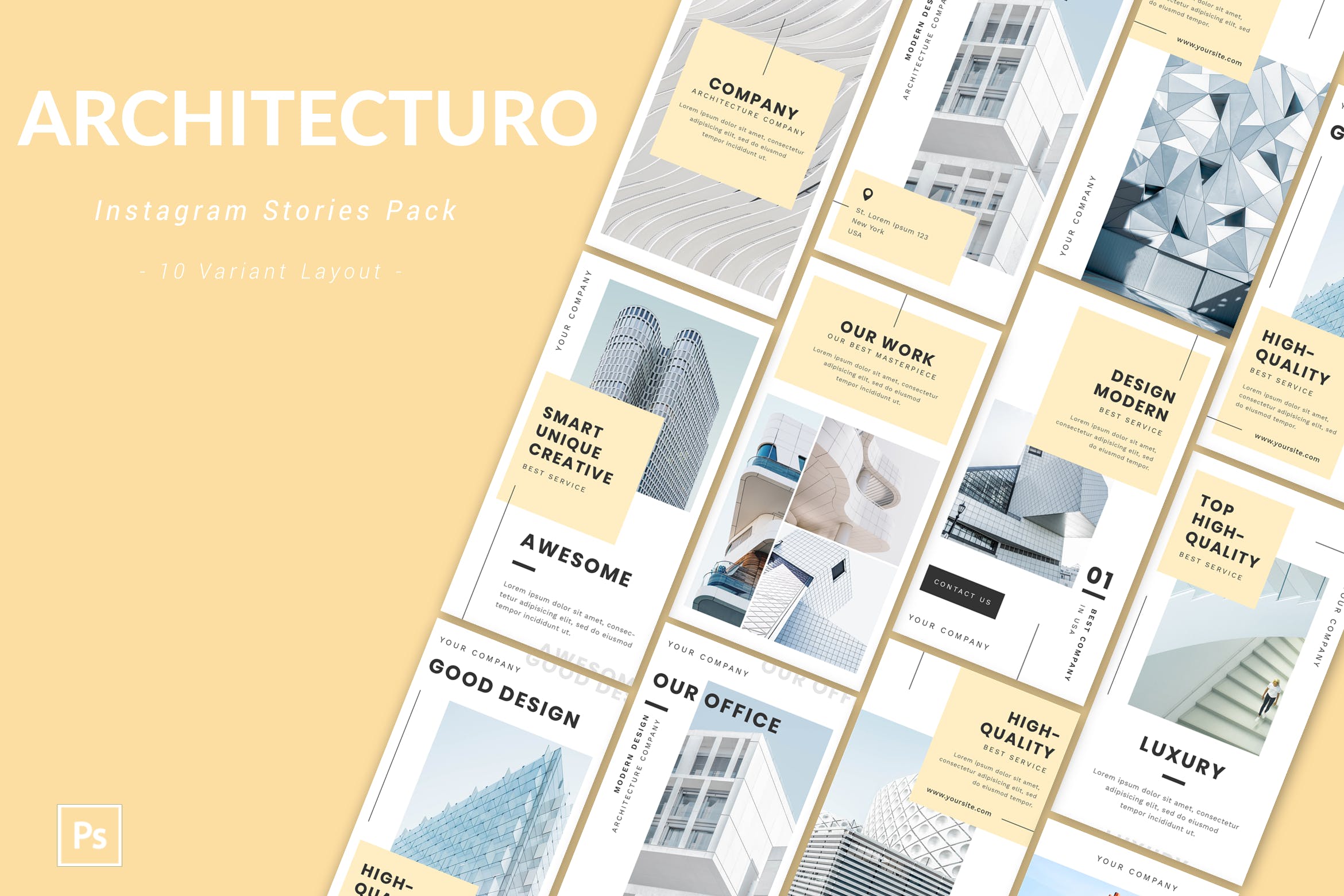 建筑设计品牌Instagram社交营销广告PSD模板素材库精选 Architecturo – Instagram Story Pack插图