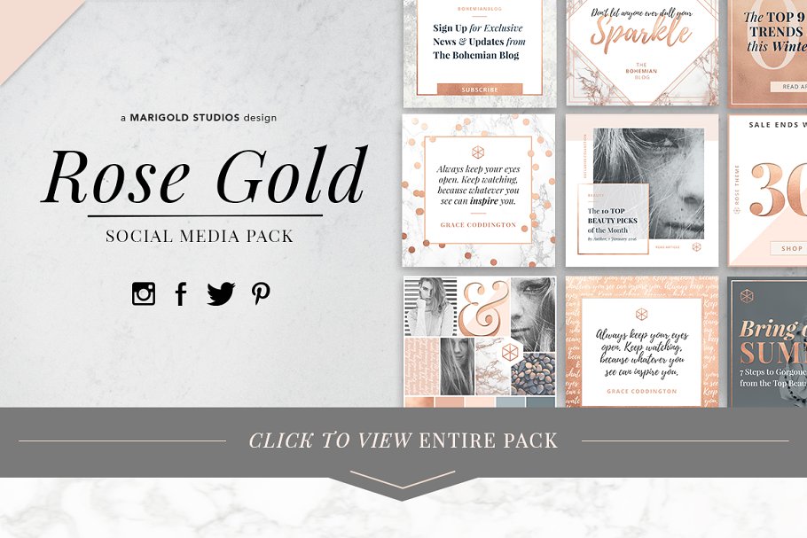 轻奢玫瑰金主题社交媒体贴图模板16设计网精选 ROSE GOLD | Social Media Pack插图(10)