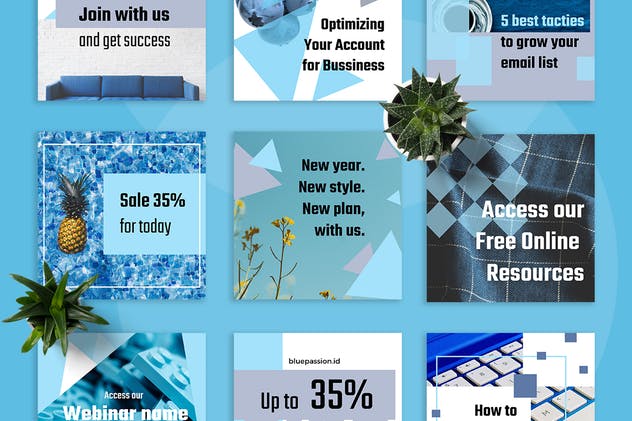 自媒体品牌宣传设计物料素材包 Blue Passion Social Media Kit插图(3)