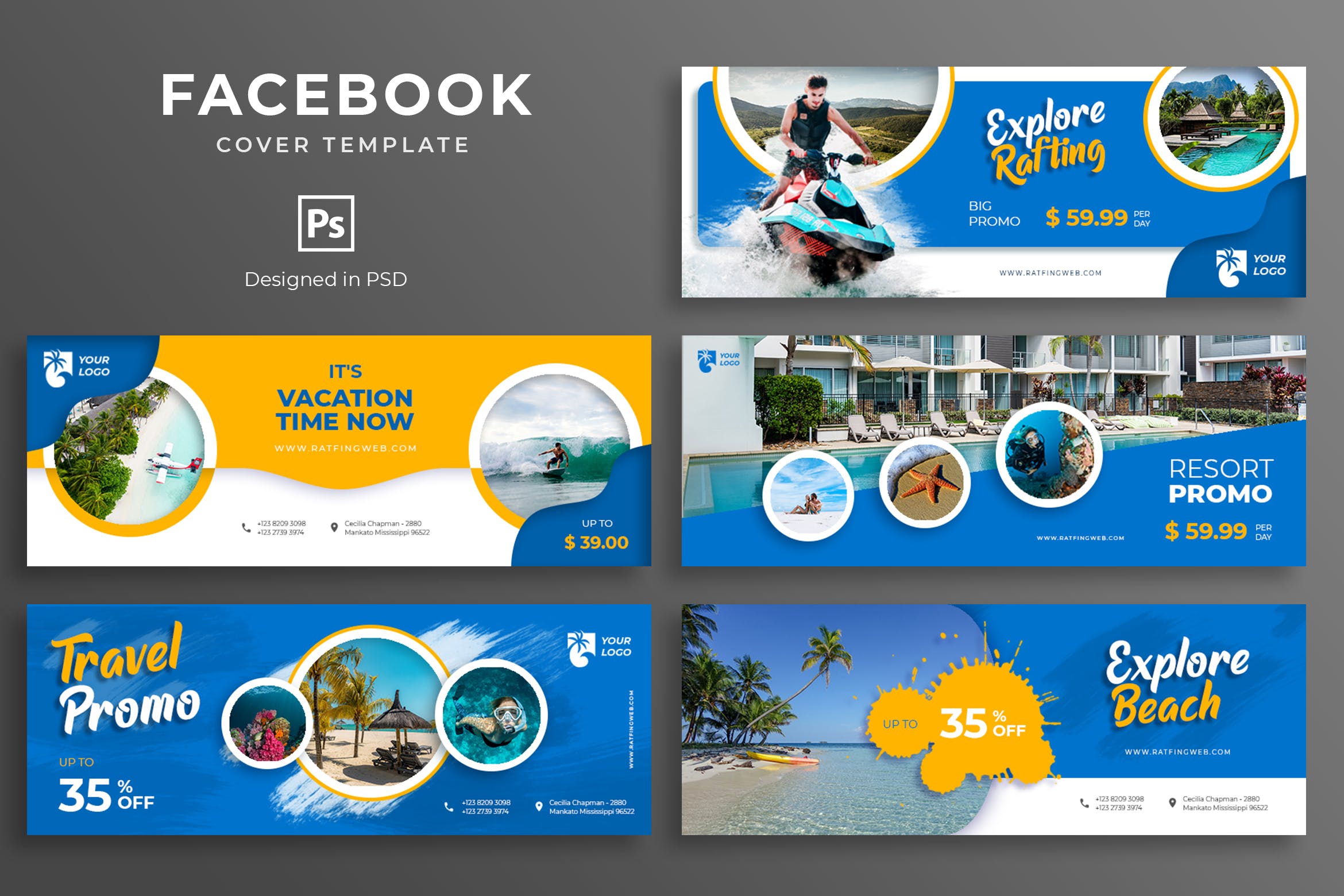旅游景点推广Facebook主页封面设计模板素材库精选 Travel Facebook Cover Template插图