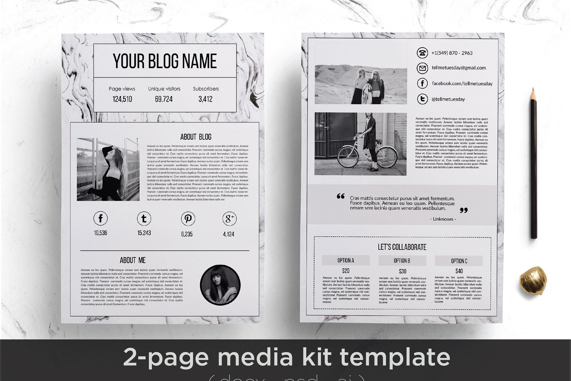 创意博客/社交媒体广告报价单模板素材库精选 Modern media kit template插图