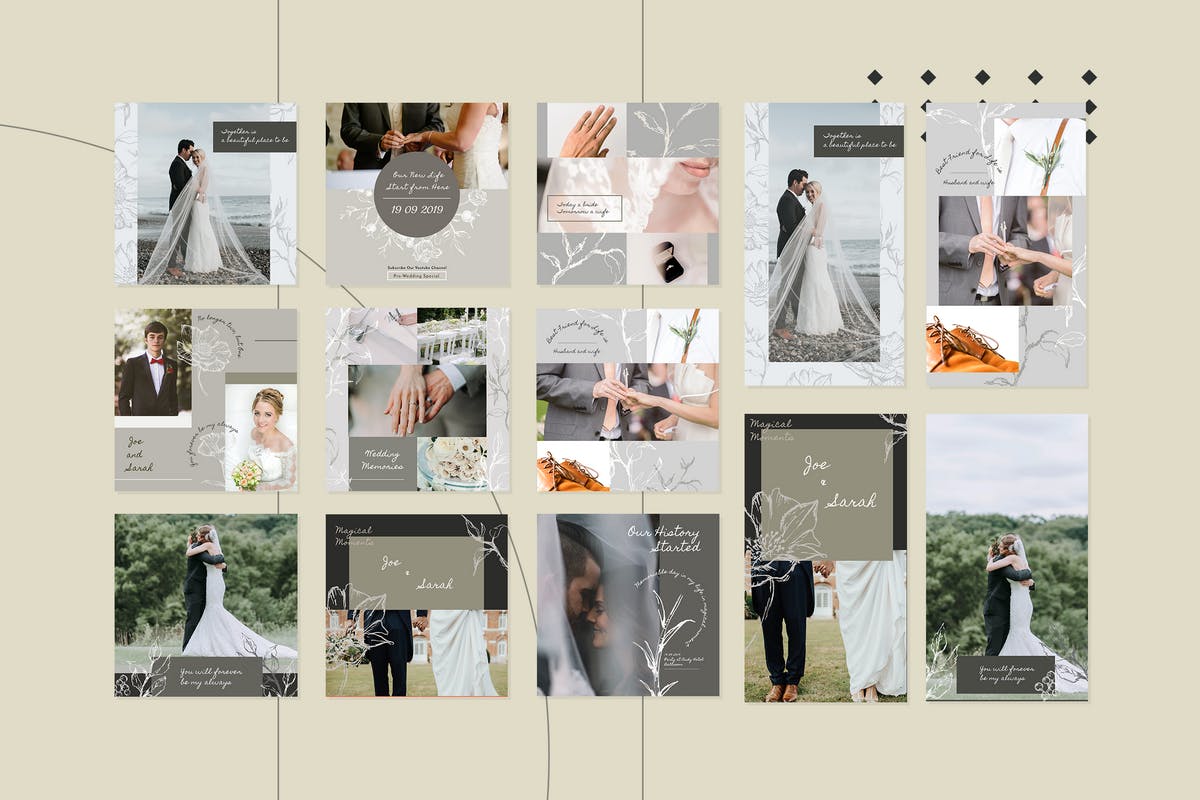 婚礼婚纱摄影Instagram社交贴图设计模板16图库精选v1 Instagram Template v1插图(6)