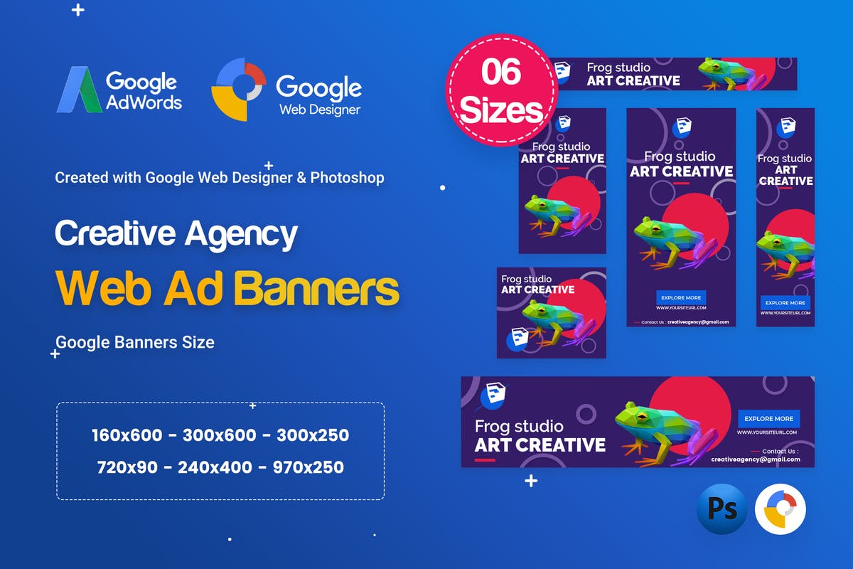 创意广告设计网页多尺寸广告设计PSD＆HTML模板 Creative, Startup Agency Banners HTML5 D60 – GWD插图