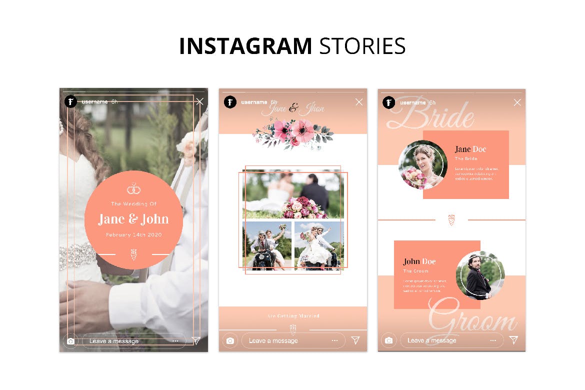 婚礼婚宴Instagram社交邀请函设计模板素材库精选 Wedding Instagram Kit Template插图(6)