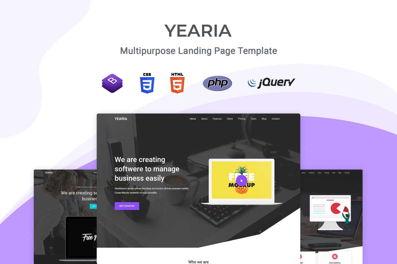 Bootstrap架构多用途网站着陆页HTML模板素材库精选 Yearia – Multipurpose Landing Page Template插图