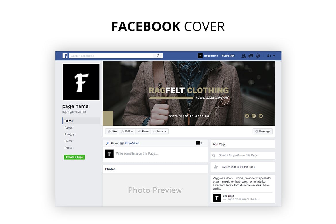 男性时尚媒体Facebook主页封面设计模板非凡图库精选 Ragfelt Man Fashion Facebook Cover插图(1)