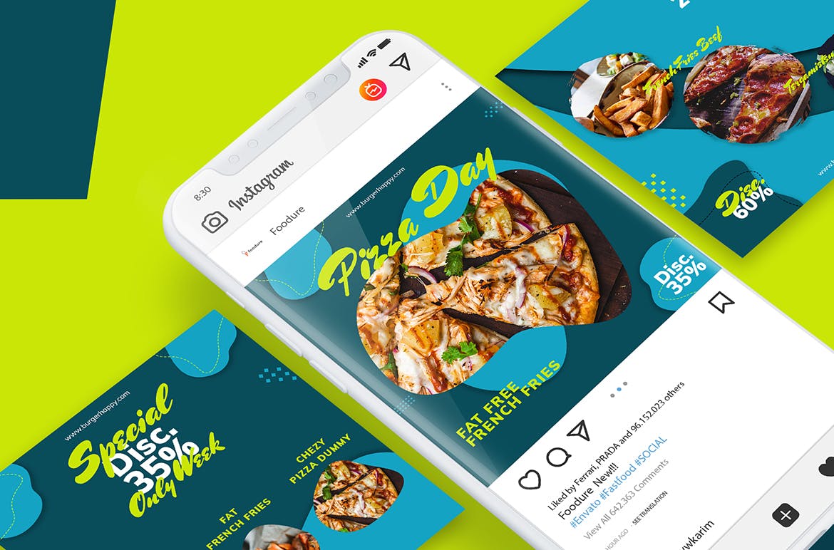 社交媒体新媒体美食主题素材库精选广告模板 Social Media Fastfood Kit插图(3)