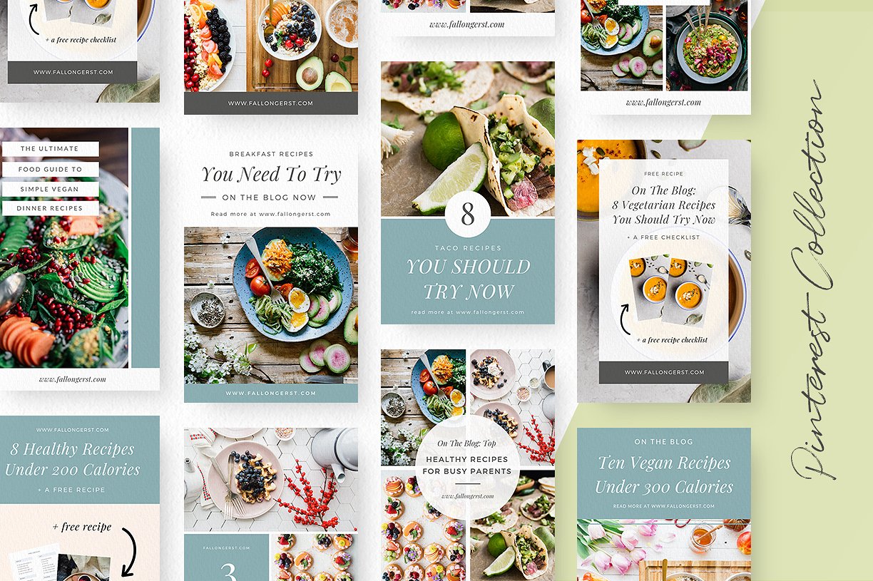 时髦的食物博客Canva模板素材库精选下载 Food Blogger Pinterest Templates [jpg,pdf]插图(2)