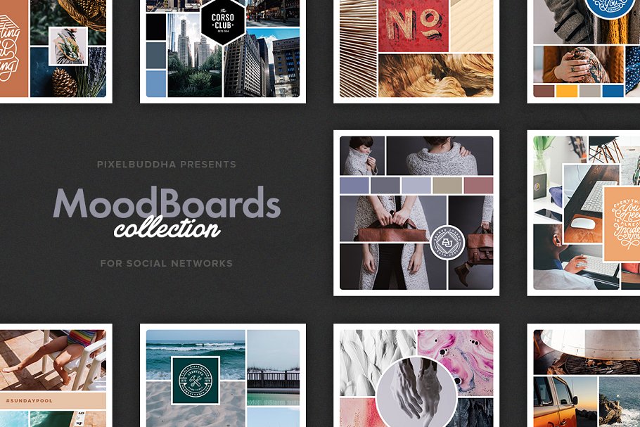 拼图风格社交媒体插图模板素材库精选 Mood Boards Social Media Collection插图
