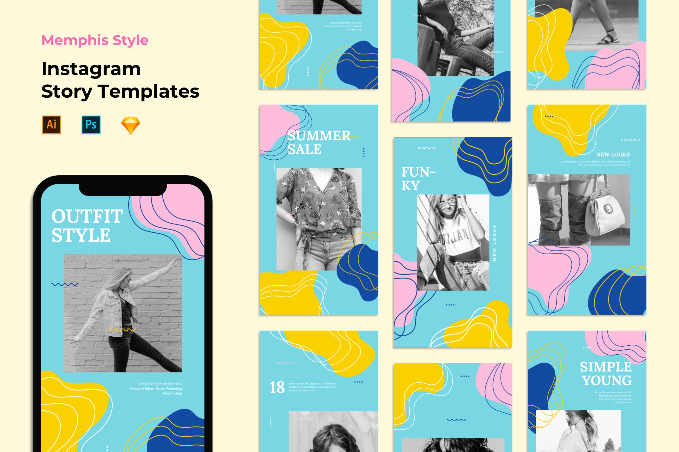 孟菲斯风格Instagram社交品牌故事宣传设计素材 Instagram Story Templates – Memphis Style插图