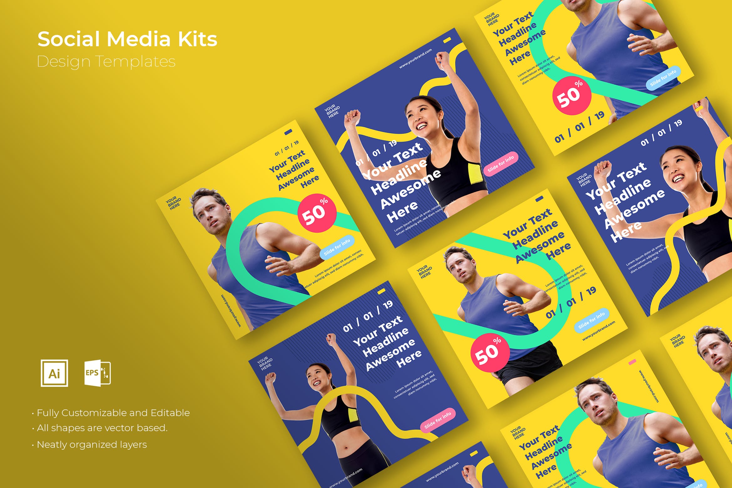 健身体育品牌社交媒体自媒体营销广告设计模板素材库精选v26 SRTP – Social Media Kit.26插图