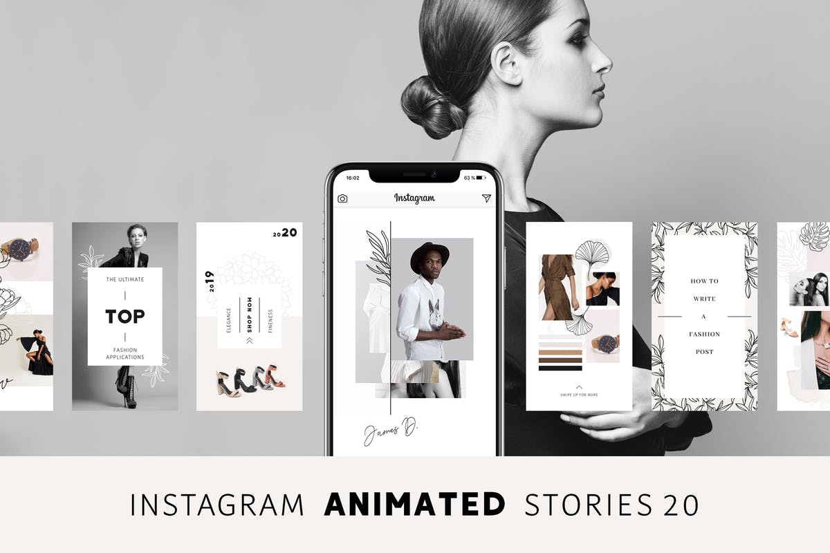 社交新媒体时尚潮流主题广告PSD动画模板16设计网精选v2 ANIMATED Instagram Stories – Pure插图