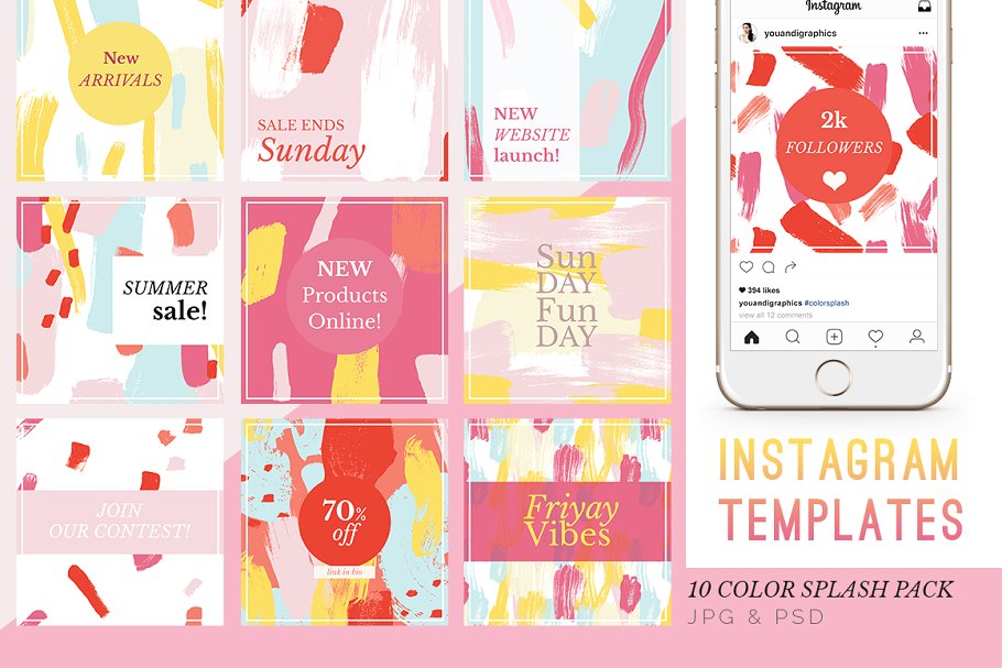 多彩新媒体社交媒体贴图模板素材库精选 Colorful Instagram Templates插图