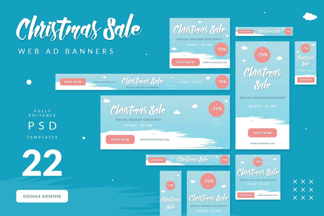 圣诞节主题背景多尺寸网站Banner素材库精选广告模板 Christmas Sale Web Ad Banners插图(3)