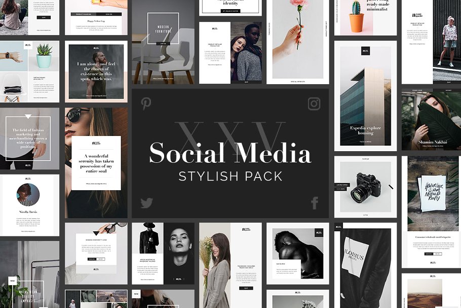 时尚风格社交媒体贴图PSD模板非凡图库精选 Stylish Social Media Pack插图