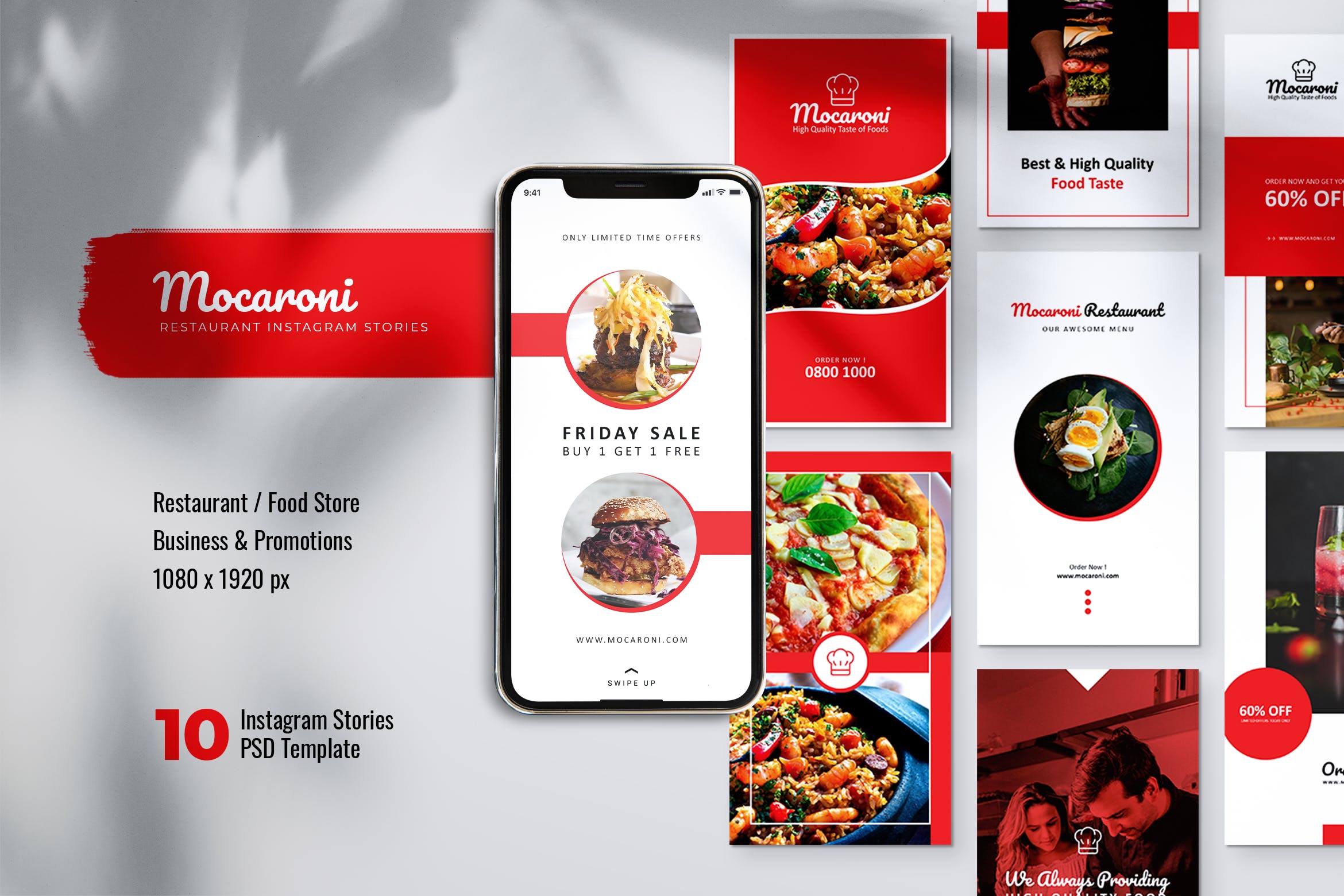 餐馆美食主题Instagram&Facebook社交品牌宣传图片设计PSD模板16图库精选 MOCARONI Restaurant/Food Store Instagram Stories插图