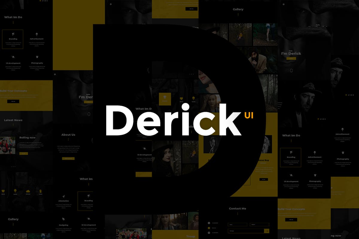 酷黑风格创意团队网站设计模板非凡图库精选 Derick Creative Website UI Kit插图