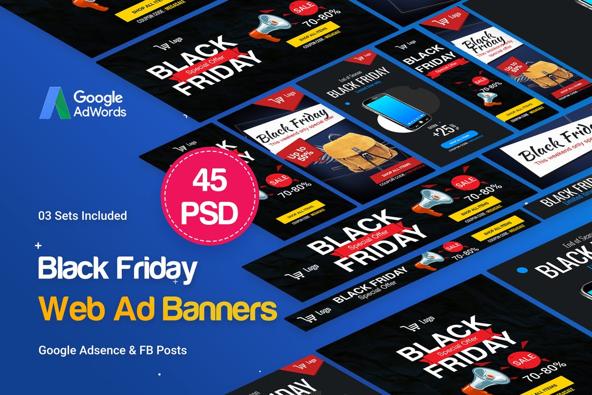45款黑色星期五网络促销广告PSD模板16设计网精选 BlackFriday Banners Ad – 45 PSD [03 Sets]插图