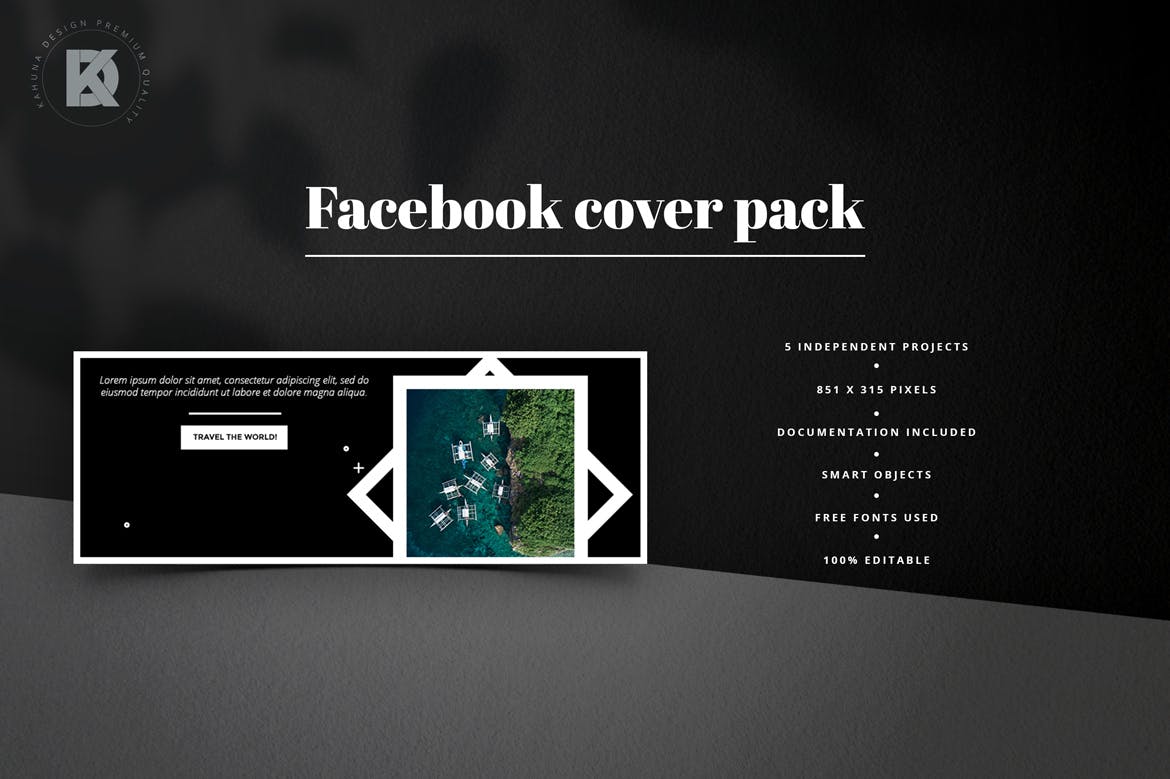 黑色背景Facebook主页封面设计模板普贤居精选 Black Facebook Cover Pack插图(3)