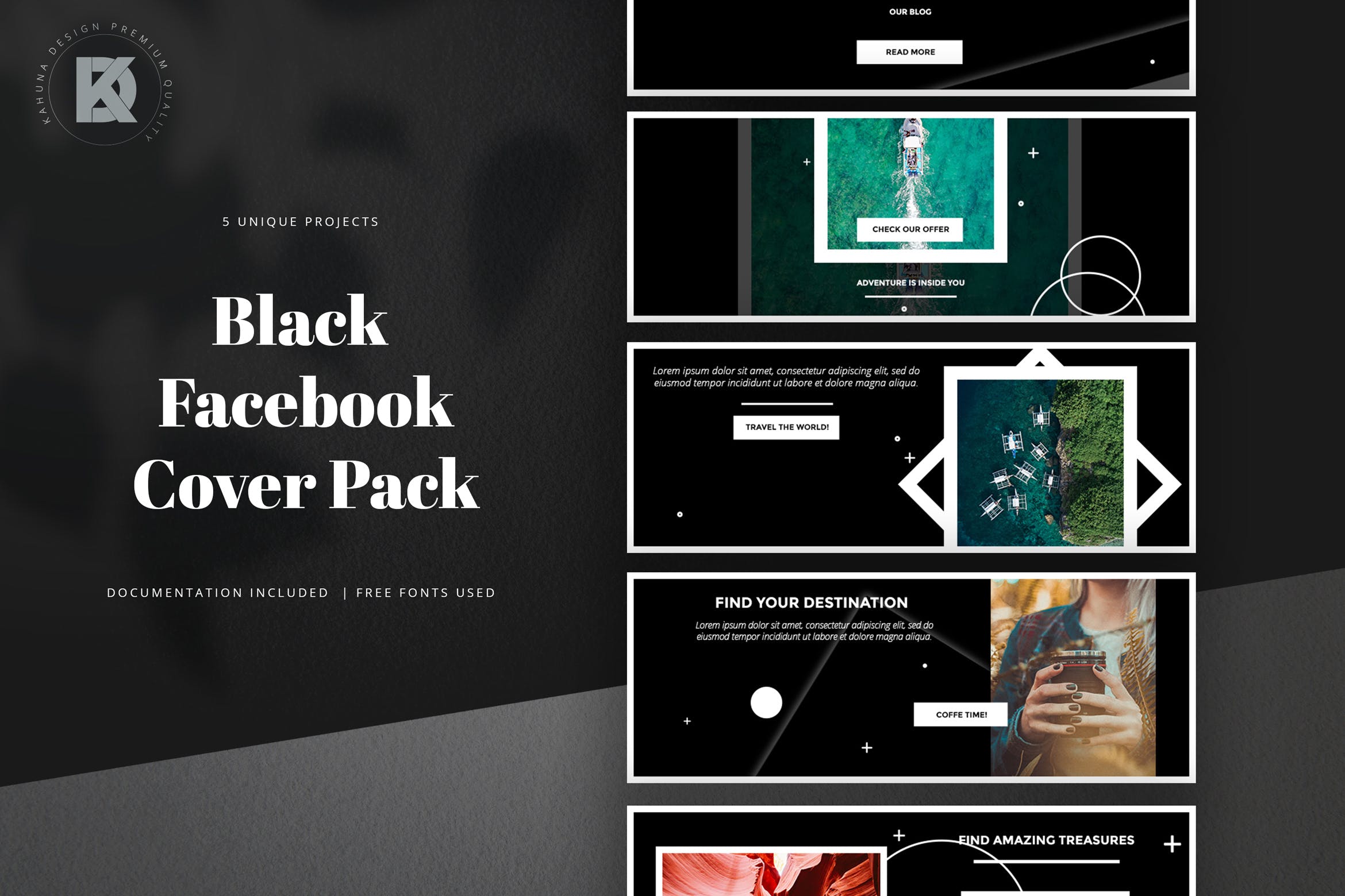 黑色背景Facebook主页封面设计模板素材库精选 Black Facebook Cover Pack插图