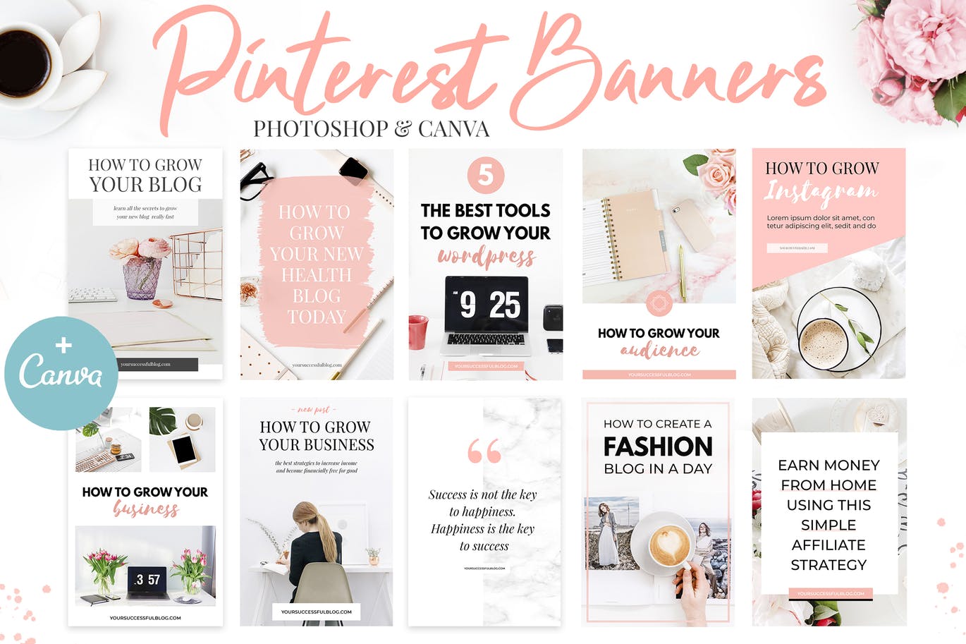 10款粉色主题Pinterest社交贴图广告设计模板16设计网精选v2 Canva Pinterest Templates V.2插图