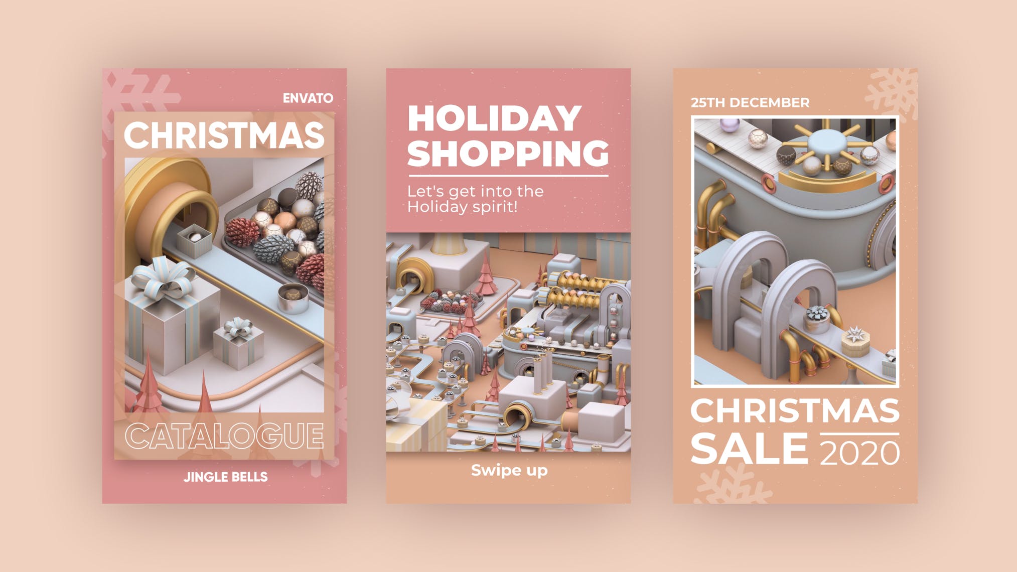 圣诞节3D建模工厂场景背景品牌故事/促销广告模板 Christmas Stories插图(9)