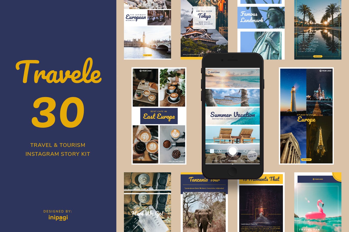 旅行旅游品牌推广Instagram设计素材包 TRAVELE – Instagram Story Kit插图