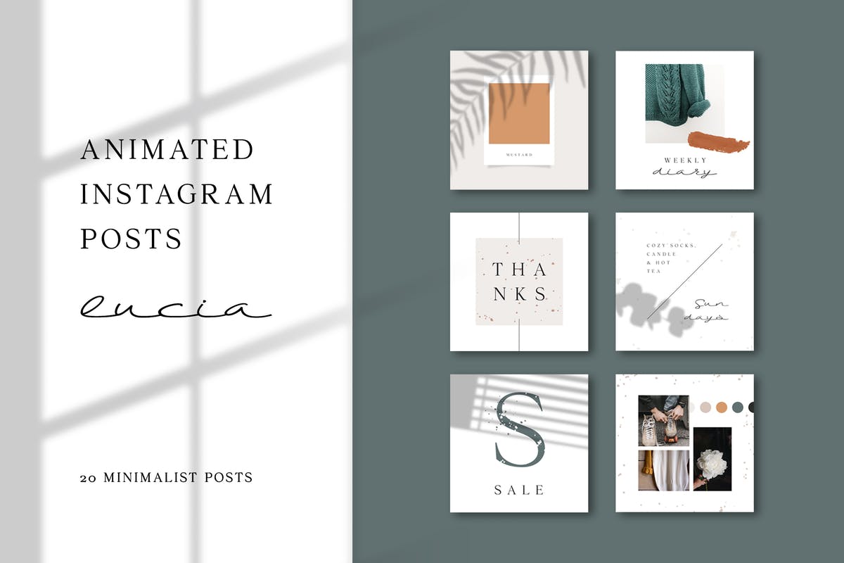 极简时尚生活Instagram帖子模板16设计网精选 ANIMATED Instagram Posts – Lucia插图