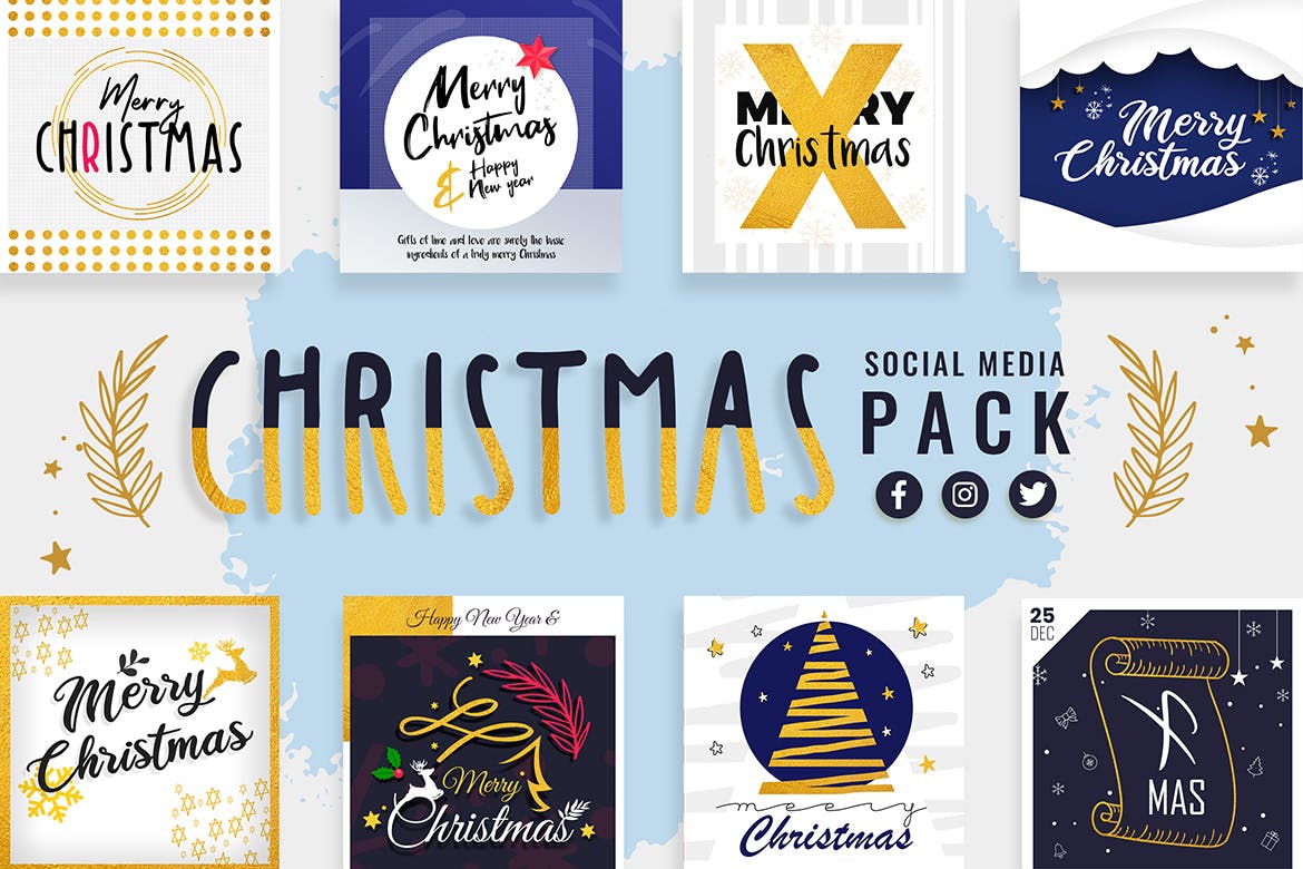 社交媒体自媒体圣诞节祝语贴图设计模板素材库精选 Christmas Social Media Templates插图(1)
