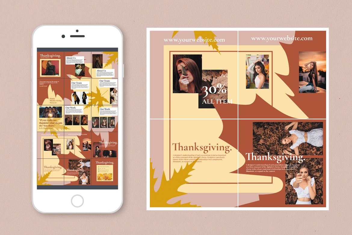 感恩节节日活动推广Instagram社交设计素材 Thanksgiving Autumn: Instagram Post Puzzle插图(2)